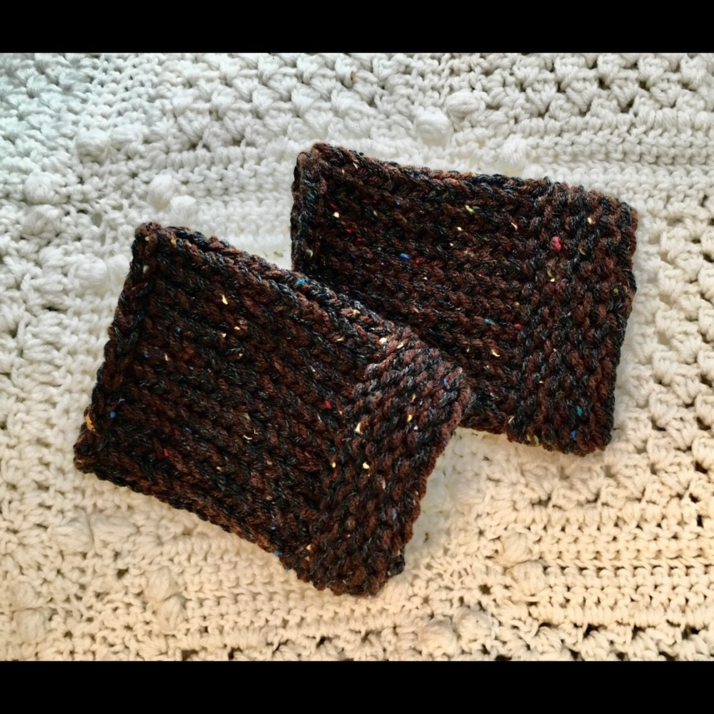 Hand knit Boot Cuffs. Dark Brown acrylic yarn